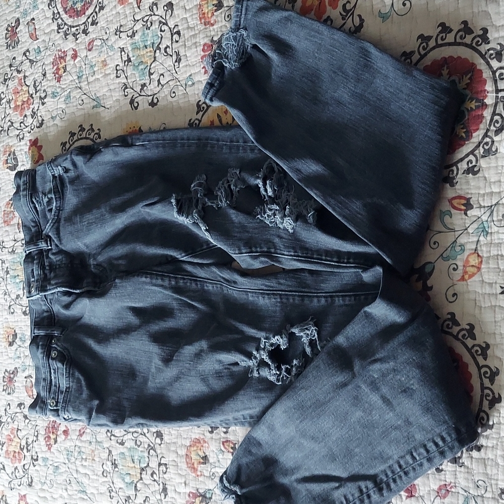 Super distressed, black, men's, Abercrombie & Fitch jeans.